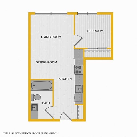 The Rise on Madison Apartments 2D Floorplan - 1 bed 1 bath J 60